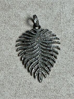 The Woods Silver Fern Leaf Pendant with Pave Diamonds
